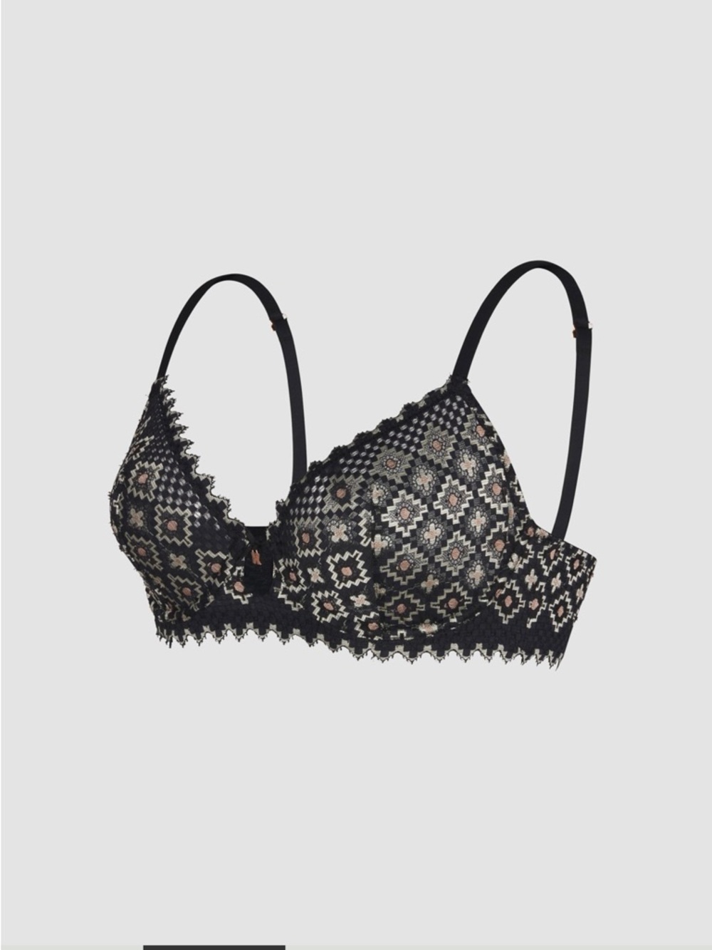 Savage X Fenty Black Lace Geo-Print Underwire Bra 38DDD